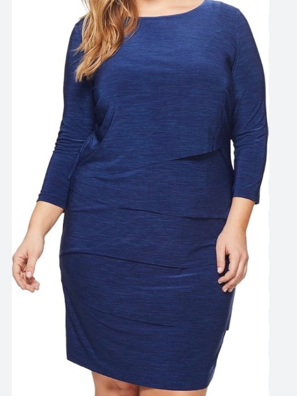 Tahari ASL Cobalt Blue Scoop Neck 3/4 Sleeve Tiered "Ruth" Sheath Dress 12
